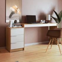 Mesa Escrivaninha de Computador Office 3 Gavetas BC98 170cm Lâmina Mel e Branco BRV Móveis