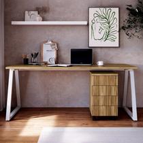 Mesa Escrivaninha e Gaveteiro com e Rodízios 4 Gavetas 160cm Industrial Executive Nogal E Branco
