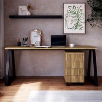 Mesa Escrivaninha e Gaveteiro com e Rodízios 4 Gavetas 160cm Industrial Executive Nogal E Preto