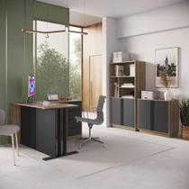 Mesa Escrivaninha em L 130cm Balcão e Armário Alto c/ Nichos