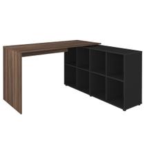 Mesa Escrivaninha em L 140x130cm 8 Nichos Eron A06 Ipê/Preto - Mpozenato