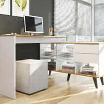 Mesa Escrivaninha em L 2 Gavetas e Nichos MDP Br/Cdk 0747