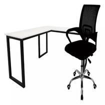 Mesa Escrivaninha Em L Branca 150 Cadeira Diretor Escritório Home