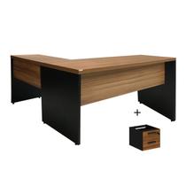 Mesa escrivaninha em L com mesa auxiliar 1,70x1,60m 02 Gavetas WORKSTART NOGAL SEVILHA/PRETO