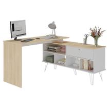 Mesa Escrivaninha Em L Com Porta E 6 Nichos Hawaii Carvalho/branco