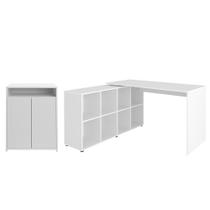 Mesa Escrivaninha em L Eron e Balcão 60cm 2 Portas Look A06 Branco - Mpozenato