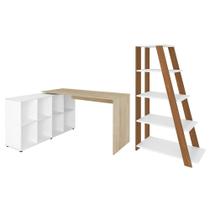 Mesa Escrivaninha em L Eron e Estante Livreiro Stela A06 Branco/Carvalho/Freijó - Mpozenato Mesa Escrivaninha em L Eron e Estante Livreiro Stela A06 Branco/Carvalho/Freijó - Mpozenato