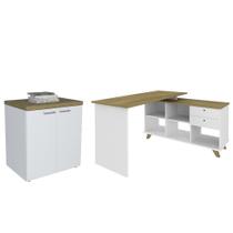 Mesa Escrivaninha em L Golden e Balcão 2 Portas Tok A06 Olmo/Branco - Mpozenato