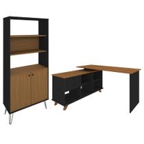 Mesa Escrivaninha em L Golden e Estante Livreiro 2 Portas Lit A06 Freijó/Preto - Mpozenato Mesa Escrivaninha em L Golden e Estante Livreiro 2 Portas Lit A06 Freijó/Preto - Mpozenato