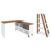 Mesa Escrivaninha em L Golden e Estante Livreiro Stela A06 Branco/Freijó/Grafito - Mpozenato Mesa Escrivaninha em L Golden e Estante Livreiro Stela A06 Branco/Freijó/Grafito - Mpozenato