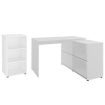 Mesa Escrivaninha em L Link e Estante Livreiro 45x81cm Lean A06 Branco - Mpozenato