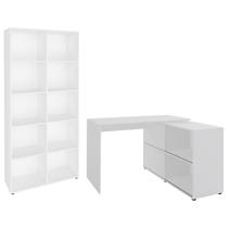 Mesa Escrivaninha em L Link e Estante Livreiro 90x187cm Lean A06 Branco - Mpozenato