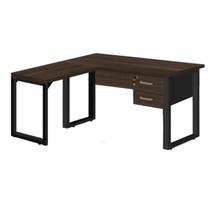 Mesa Escrivaninha em L (Mesa 1,70m + Mesa Auxiliar) com Gavetas WORKSTART MARSALA PRETO
