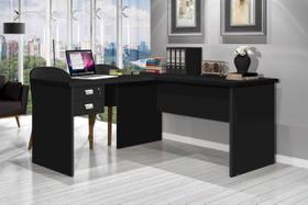 Mesa / Escrivaninha em L Para Computador TAUR 2 Gavetas sendo 1 Com Chave e Puxadores Cromados Cor Preto