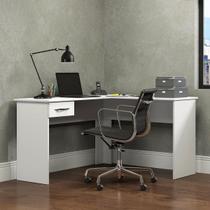 Mesa Escrivaninha em L Pequena com 1 Gaveta 135 x 120 Cm MDP Branco 0703 MENU