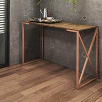 Mesa Escrivaninha Escritório e Home Office BeX Industrial Ferro Bronze Tampo MDF Caramelo - Ahz Móveis