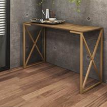 Mesa Escrivaninha Escritório e Home Office X Zurik X Industrial Ferro Dourado Tampo MDF Nogal - Ahazzo Móveis