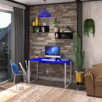 Mesa Escrivaninha Escritório Home Office 120x60 Azul c/ Branco de Metal - E-LED BRASIL