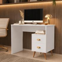 Mesa Escrivaninha Estudo Escritório Notbook 2 Gavetas Pés Palito Flavia Cores Cor:Branco
