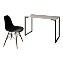 Mesa Escrivaninha Fit 120cm Branco e Cadeira Charles Preta - Mpozenato Mesa Escrivaninha Fit 120cm Branco e Cadeira Charles Preta - Mpozenato