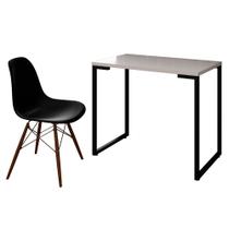 Mesa Escrivaninha Fit 90cm Branco e Cadeira Charles FT1 Preta - Mpozenato