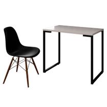 Mesa Escrivaninha Fit 90cm Branco e Cadeira Charles Preta - Mpozenato