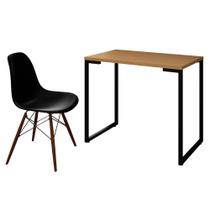 Mesa Escrivaninha Fit 90cm Natura e Cadeira Charles Preta - Mpozenato
