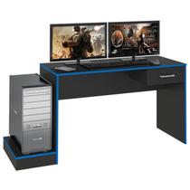 Mesa Escrivaninha Gamer 1 Gaveta 160 cm Preto Azul ARLY Mesa Escrivaninha Gamer 1 Gaveta 160 cm Preto Azul ARLY