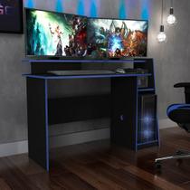 Mesa Escrivaninha Gamer 130cm para PC Preto Azul Evolution Movelbento