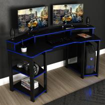 Mesa Escrivaninha Gamer com Gancho para Headset - Preto/Azul - Tecno Mobili