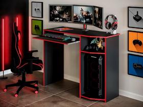 Mesa / Escrivaninha Gamer Com Prateleira Para Teclado Retrátil e Nicho Para CPU Cor Preto / Vermelho