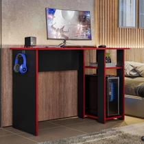 Mesa Escrivaninha Gamer com suporte para Fone Slim Preto/Vermelho Peternella