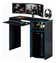 Mesa Escrivaninha Gamer Para Computador e Notebook Preto Com Azul