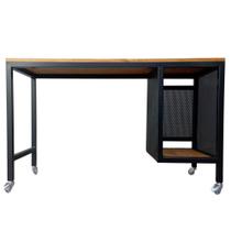 Mesa Escrivaninha Gamer para Escritório Estilo Industrial Ferro em Preto Tampo de Madeira Cor Castanheira Mesa Escrivaninha Gamer para Escritório Estilo Industrial Ferro em Preto Tampo de Madeira Cor Castanheira
