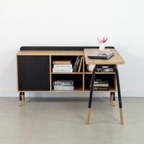 Mesa Escrivaninha Giratória 111cm Balcão Credenza 1 Gav 1 Porta 136cm Hanover/Nero Home Office Flexus Artesano