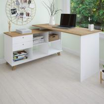 Mesa Escrivaninha Gold 2 Gavetas 2 Prateleiras Branco/Olmo - Artany Mesa Escrivaninha Gold 2 Gavetas 2 Prateleiras Branco/Olmo - Artany