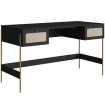 Mesa Escrivaninha Home Office 2 Gavetas Industrial Indy A03 Nero Dourado - Lyam Decor Mesa Escrivaninha Home Office 2 Gavetas Industrial Indy A03 Nero Dourado - Lyam Decor