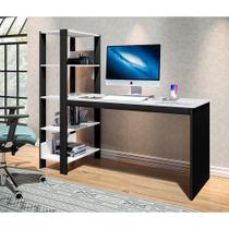 Mesa Escrivaninha Home Office Artemis com 4 Prateleiras Preto e Branco