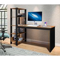 Mesa Escrivaninha Home Office Artemis com 4 Prateleiras Preto e Canela
