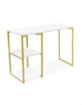 Mesa Escrivaninha Industrial Escritório Nic 90cm Dourado com Prateleira e Tampo Branco Mesa Escrivaninha Industrial Escritório Nic 90cm Dourado com Prateleira e Tampo Branco