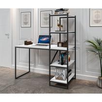 Mesa Escrivaninha Industrial Home Office Fit com 5 Prateleiras 130cm Preto e Branco