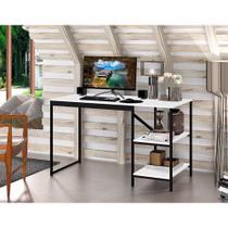 Mesa Escrivaninha Industrial Home Office Slim com Prateleiras 130cm Preto e Branco