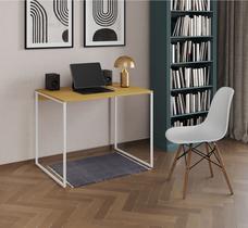 Mesa Escrivaninha Industrial Tampo de Madeira 90x53cm Ferro Branco Mesa Escrivaninha Industrial Tampo de Madeira 90x53cm Ferro Branco