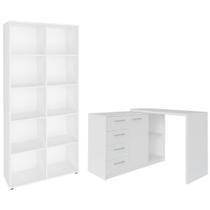 Mesa Escrivaninha Lagan E Estante Livreiro 90x187cm Lean A06 Branco - Mpozenato