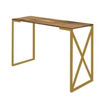 Mesa Escrivaninha Mesa de Estudos Bex 90cm Home Office Ferro Dourado MDF Freijó - Ahz Móveis