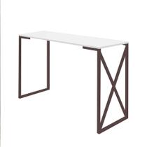 Mesa Escrivaninha Mesa de Estudos Bex 90cm Home Office Ferro Marrom MDF Branco - Ahazzo Móveis