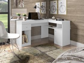 Mesa Escrivaninha Nilo em L para Escritório e Quarto com Porta Gaveta Nichos e Prateleira Design Funcional