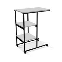 Mesa Escrivaninha Office Auxiliar Com Rodízios Em Aço E Mdf Preto / Branco