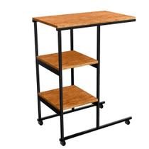 Mesa Escrivaninha Office Auxiliar Com Rodízios Em Aço E Mdf Preto/canela