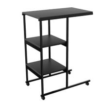 Mesa Escrivaninha Office Auxiliar Com Rodízios Em Aço E Mdf Preto/preto